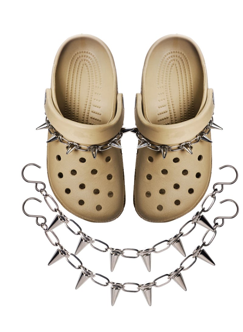 Excefore Croc Chain 2 Pcs Goth Shoe Chains for Croc Accessories, Punk Rivet Cone Spike Charms Chain for Shoes Decoration Sandals for Women Girls Man Party Favors Birthday Gifts - Image 2