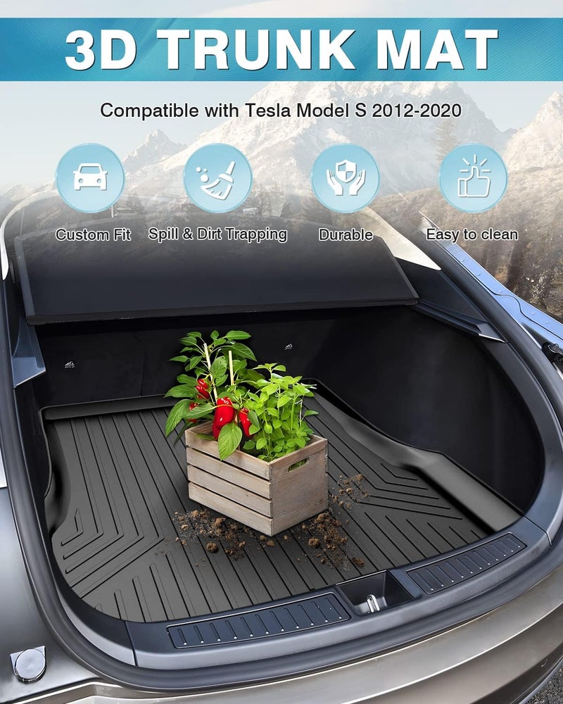 Mixsuper Custom Fit Rear Cargo Liner for Tesla Model S (2012-2020) - All Weather Trunk Mat - Black - Image 2