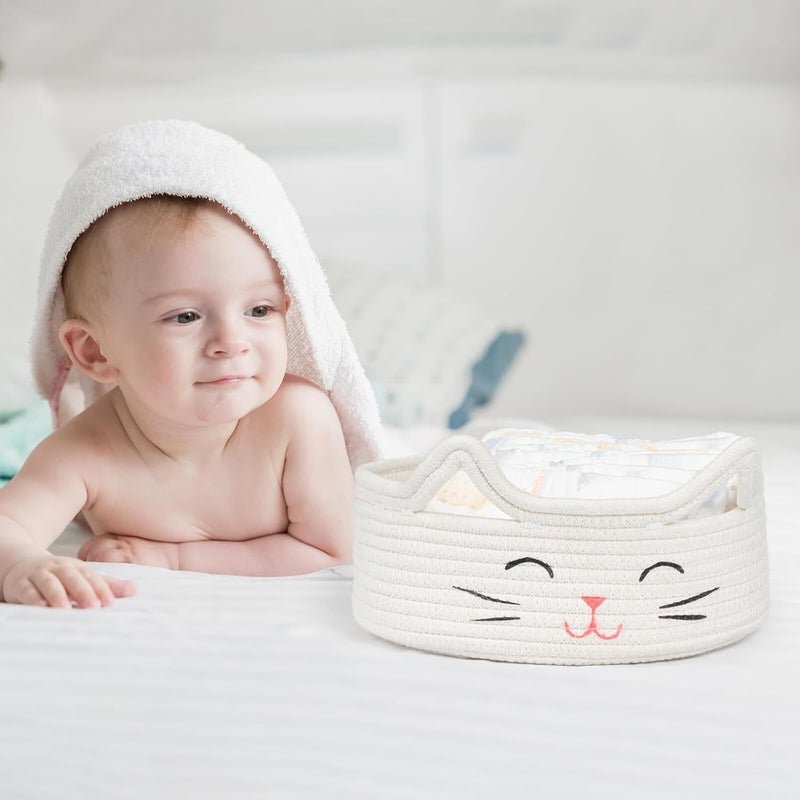 ZLG Round Woven Storage  Baby Diaper Towel Dog Toy  Decor Gift Basket  White  98 x 4 inches - Image 4