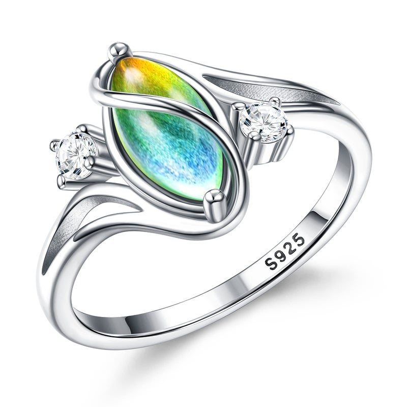 ADRAMATA 925 Sterling Silver Rings for Women Mood Ring Color Change Cubic Zirconia Accents Ring 18K Gold Plated Oval Solitaire Statement Silver Rings Jewelry - Image 1