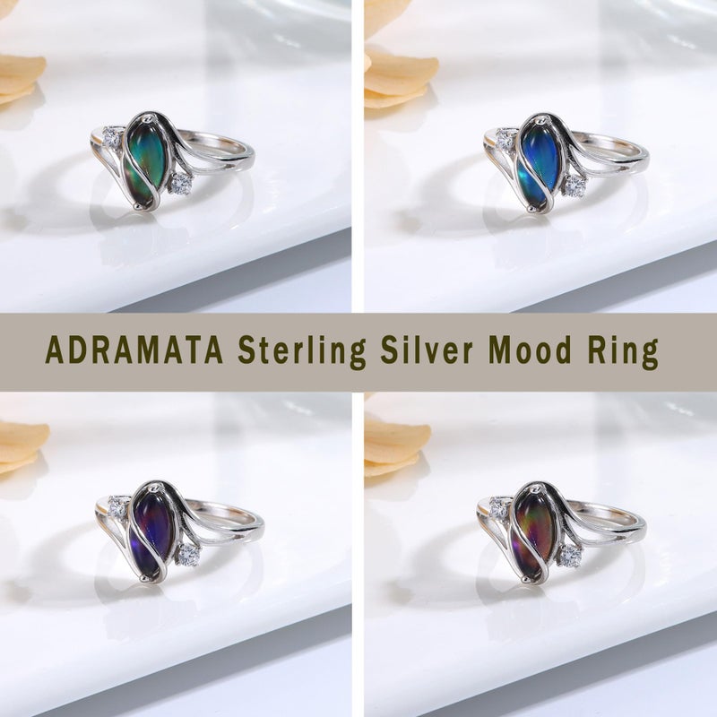 ADRAMATA 925 Sterling Silver Rings for Women Mood Ring Color Change Cubic Zirconia Accents Ring 18K Gold Plated Oval Solitaire Statement Silver Rings Jewelry - Image 4
