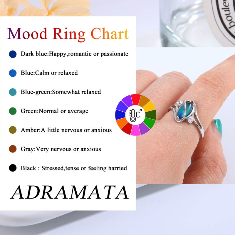 ADRAMATA 925 Sterling Silver Rings for Women Mood Ring Color Change Cubic Zirconia Accents Ring 18K Gold Plated Oval Solitaire Statement Silver Rings Jewelry - Image 5