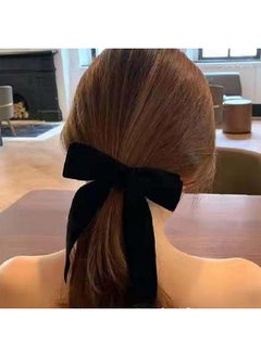 Yheakne Velvet Hair Bow Tail Satin Bow Long Tail Headpieces Winter Hair Barrette Headwear Hair Accessories For Women And Girls Gifts (Black)  - Image 2