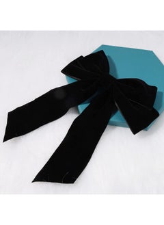 Yheakne Velvet Hair Bow Tail Satin Bow Long Tail Headpieces Winter Hair Barrette Headwear Hair Accessories For Women And Girls Gifts (Black)  - Image 3