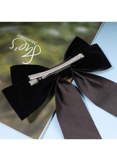 Yheakne Velvet Hair Bow Tail Satin Bow Long Tail Headpieces Winter Hair Barrette Headwear Hair Accessories For Women And Girls Gifts (Black)  - Image 4