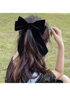 Yheakne Velvet Hair Bow Tail Satin Bow Long Tail Headpieces Winter Hair Barrette Headwear Hair Accessories For Women And Girls Gifts (Black)  - Image 1