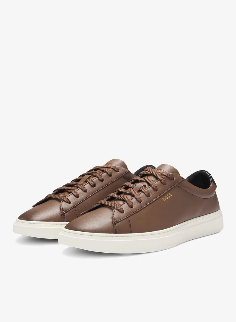 BOSS Lace-up trainers in polished leather with logo details