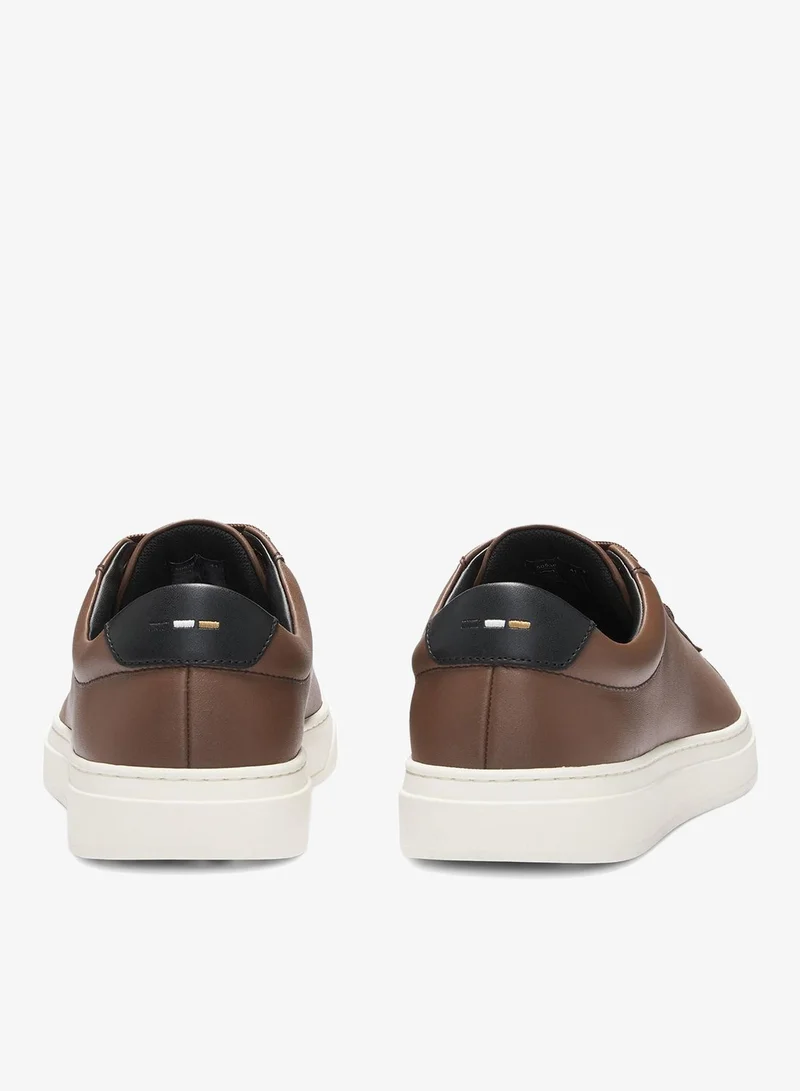 BOSS Lace-up trainers in polished leather with logo details