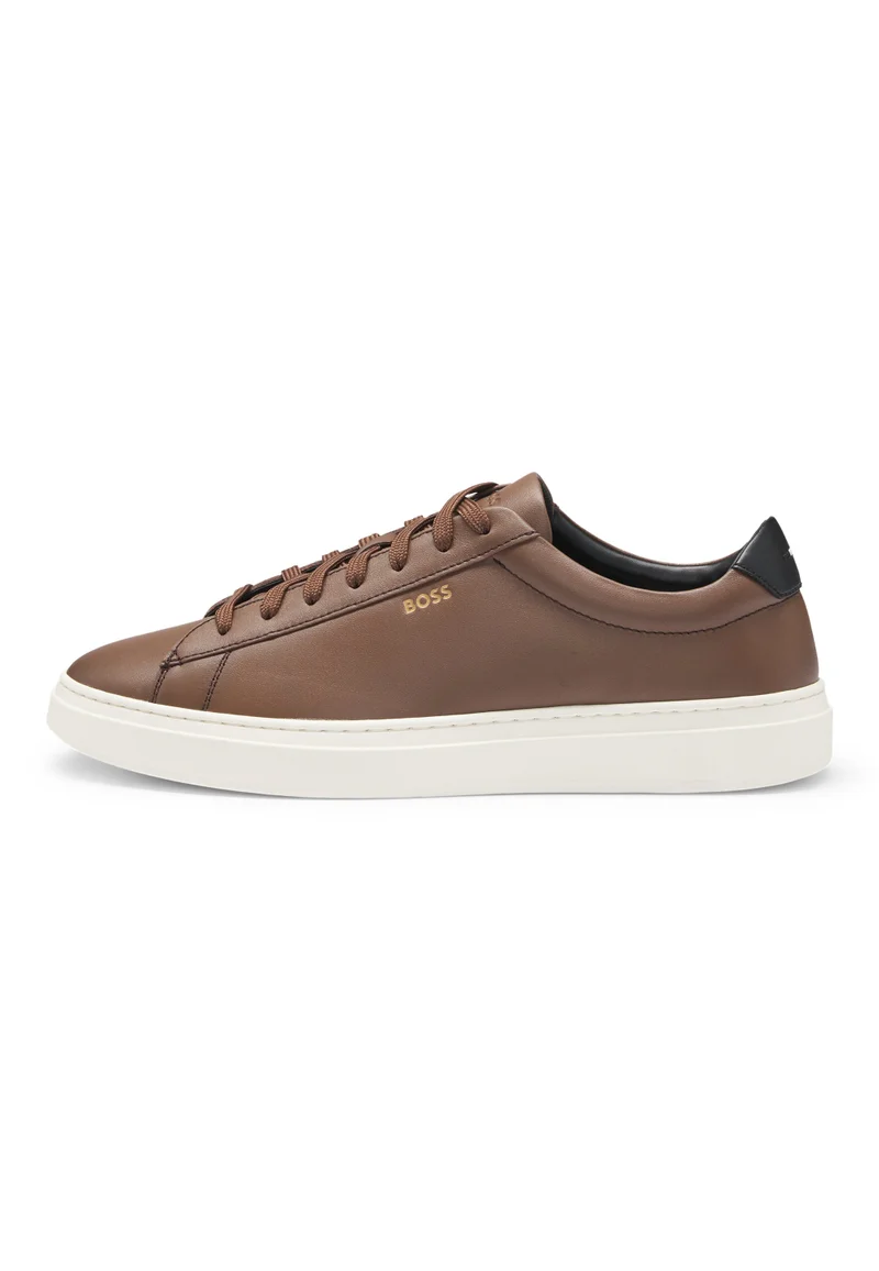 BOSS Lace-up trainers in polished leather with logo details