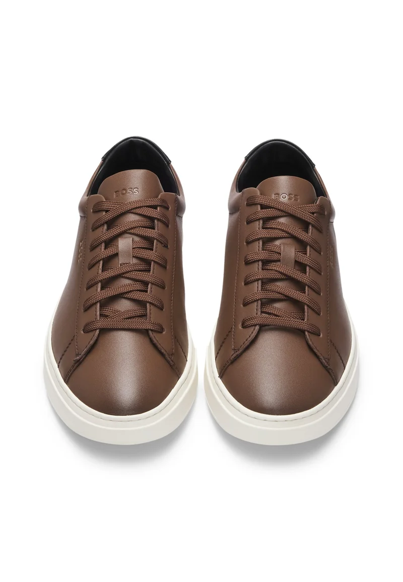BOSS Lace-up trainers in polished leather with logo details