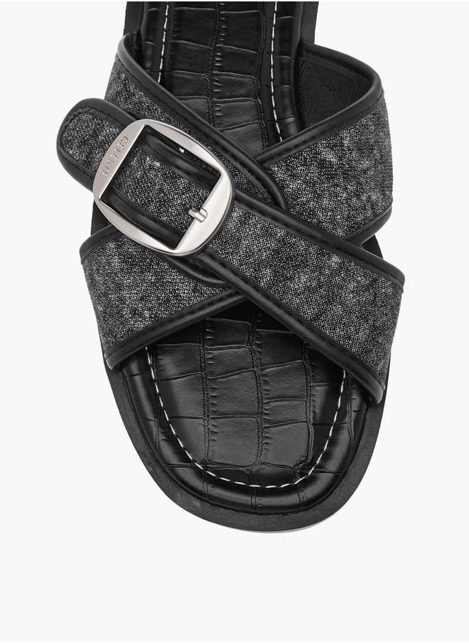 Celeste Women's Textured Slip-On Cross Strap Flat Sandals with Buckle Accent  - Image 4