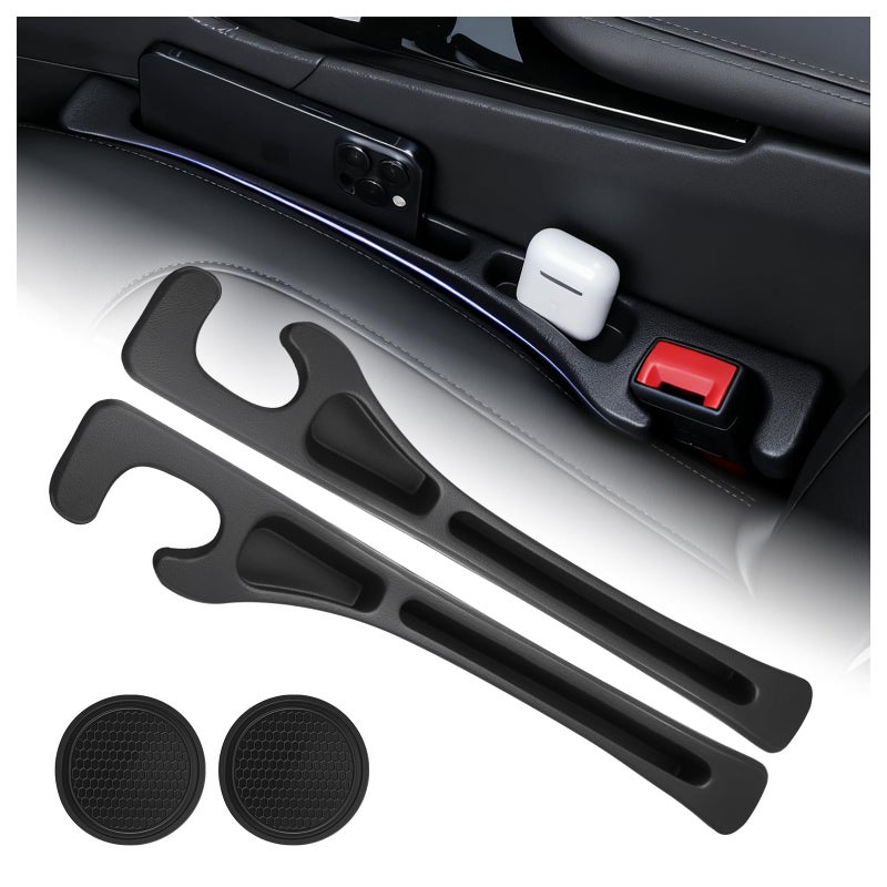 VKQTS 2-in-1 Car Seat Gap Filler Organizer & Car Coasters for Cup Holders Set,New Cars Seat Gap Plug with Storage Slot,Universal in Between Cars Seats Catcher Fit for Trucks SUVs - Image 1