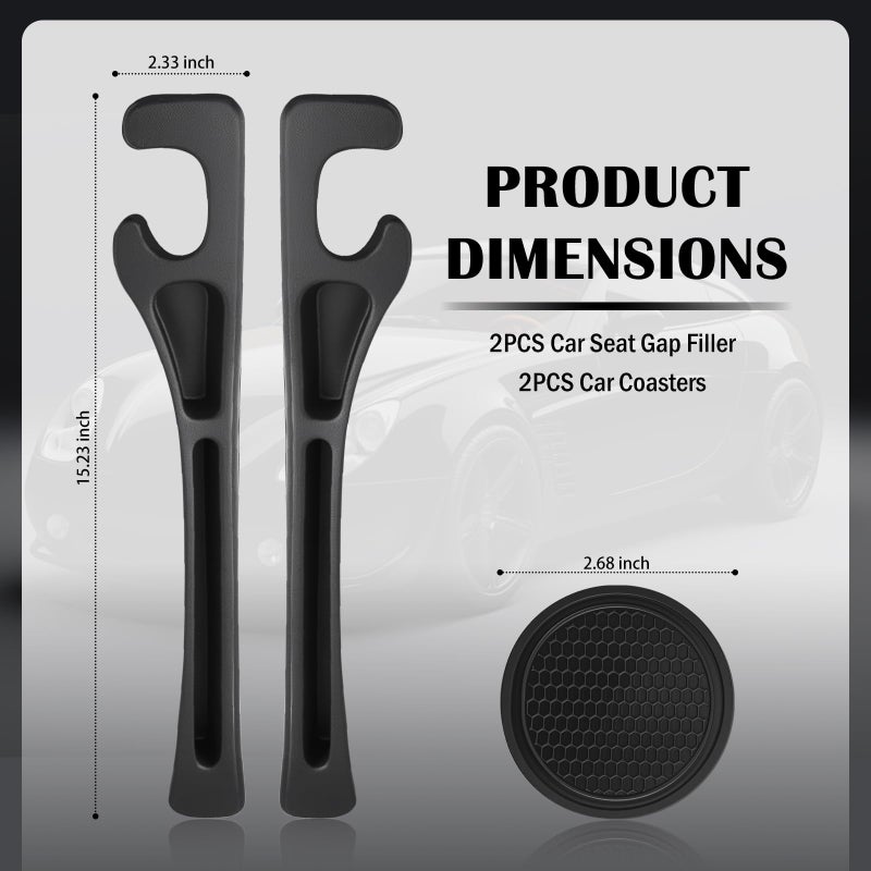 VKQTS 2-in-1 Car Seat Gap Filler Organizer & Car Coasters for Cup Holders Set,New Cars Seat Gap Plug with Storage Slot,Universal in Between Cars Seats Catcher Fit for Trucks SUVs - Image 2