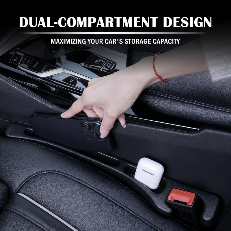 VKQTS 2-in-1 Car Seat Gap Filler Organizer & Car Coasters for Cup Holders Set,New Cars Seat Gap Plug with Storage Slot,Universal in Between Cars Seats Catcher Fit for Trucks SUVs - Image 4