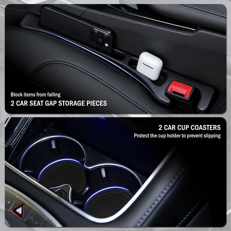 VKQTS 2-in-1 Car Seat Gap Filler Organizer & Car Coasters for Cup Holders Set,New Cars Seat Gap Plug with Storage Slot,Universal in Between Cars Seats Catcher Fit for Trucks SUVs - Image 3