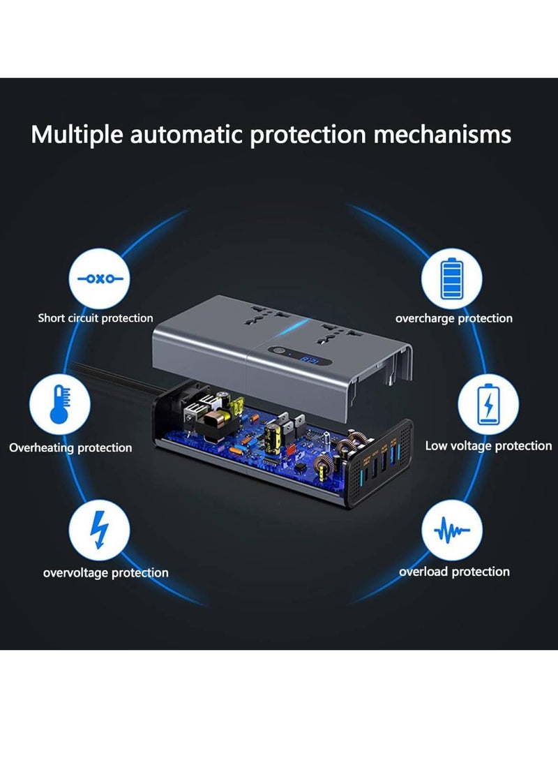 Aemeku 200W Car Power Inverter DC 12V To 110V AC Converter With PD 30W USB-C QC3.0 Dual USB Ports Dual AC Outlets For Laptop Car Plug Adapter Car Power Inverter Car Charger Fast Charger LED Display  - Image 3