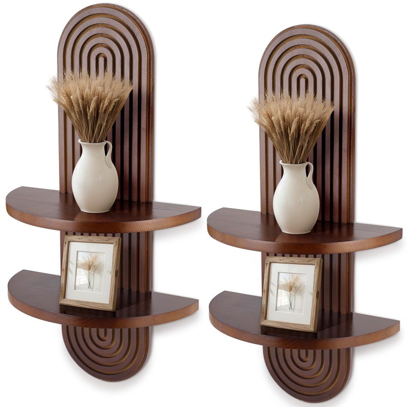 Booson 2 Pack Boho Arched Wall Shelf 22 x 11.6 Inches Modern Two Double Layer Bohemian Wall Shelves Book Display Rainbow Hanging Shelf for Nursery Office Bathroom Kitchen - Image 1