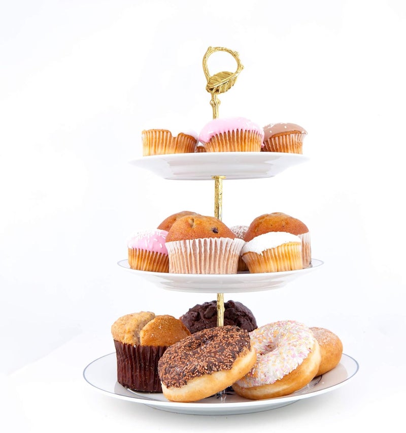 Happy Will 3 Tier 14" Heavy Metal Cake Stand Holder Fruit Plate Stand Fitting Hardware Rod (Golden_Leaves) - Image 5