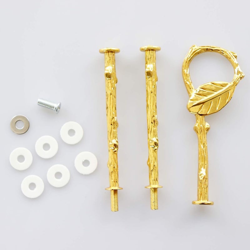 Happy Will 3 Tier 14" Heavy Metal Cake Stand Holder Fruit Plate Stand Fitting Hardware Rod (Golden_Leaves) - Image 3