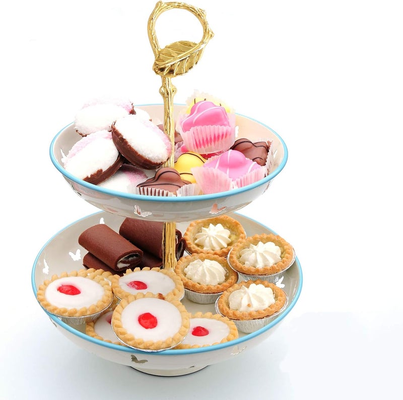 Happy Will 3 Tier 14" Heavy Metal Cake Stand Holder Fruit Plate Stand Fitting Hardware Rod (Golden_Leaves) - Image 4