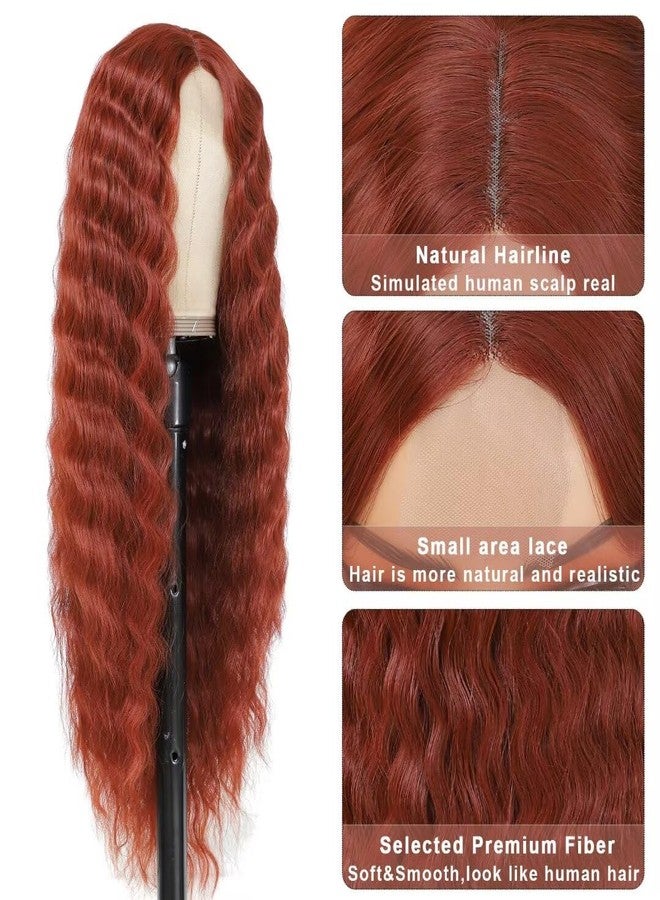 FEEL ME Synthetic Curly Wigs For Women 28inch Deep Wave Wig 4" Fake Scalp Deep Curly Lace Front Wigs Middle Part Natural Crimps Curls Copper #350 Curly Synthetic Wig - Image 3