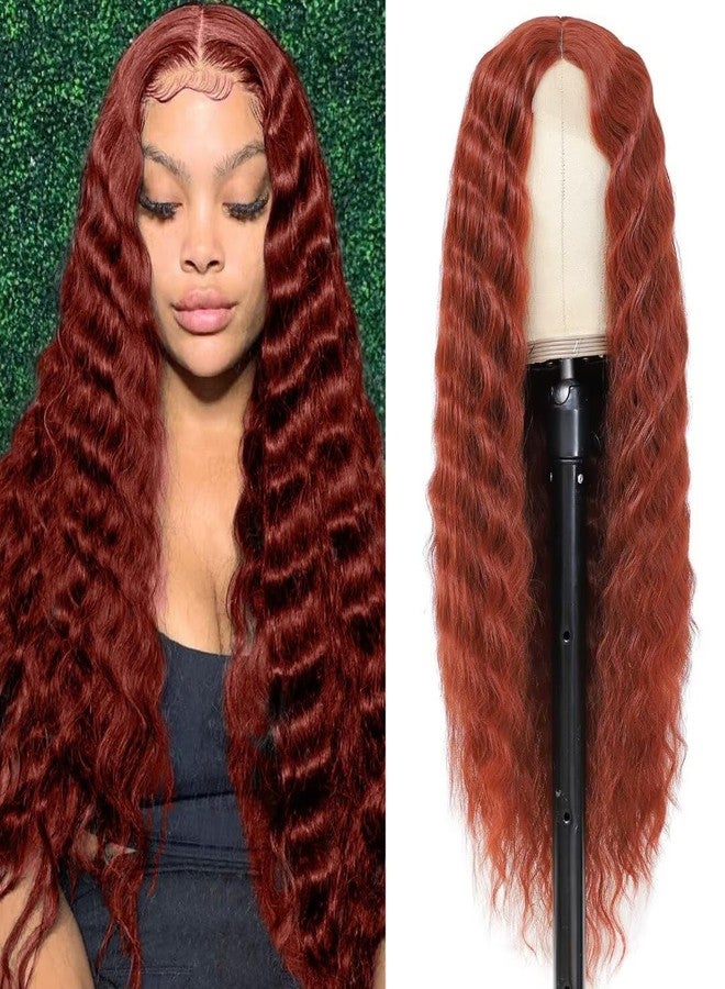 FEEL ME Synthetic Curly Wigs For Women 28inch Deep Wave Wig 4" Fake Scalp Deep Curly Lace Front Wigs Middle Part Natural Crimps Curls Copper #350 Curly Synthetic Wig - Image 1