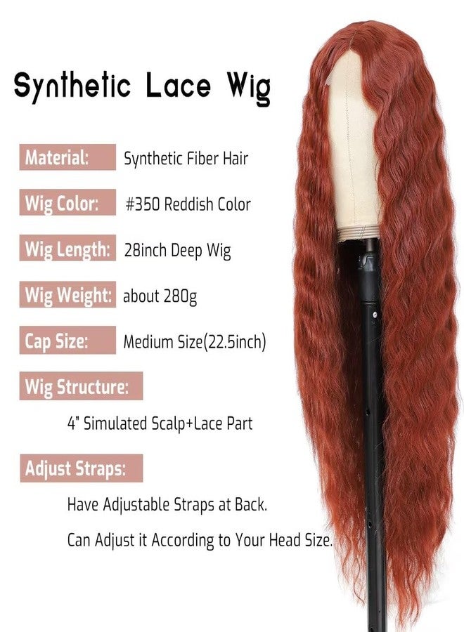 FEEL ME Synthetic Curly Wigs For Women 28inch Deep Wave Wig 4" Fake Scalp Deep Curly Lace Front Wigs Middle Part Natural Crimps Curls Copper #350 Curly Synthetic Wig - Image 2