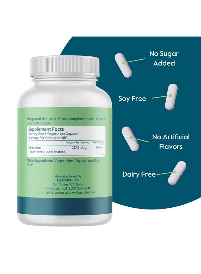 BESTVITE Selenium 200mcg (180 Vegetarian Capsules) - No Stearates - No Flow Agents - Vegan - Non-GMO - Gluten Free - Image 2