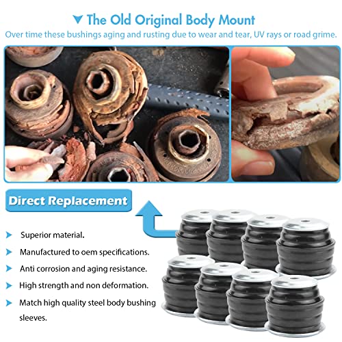 Bentolin KF04060BK Body Mount Bushing Kit Fits for 2008-2016 Ford F250 F350 Super Duty 2WD 4WD Polyurethane Body Cab Mounts & Steel Sleeves & Hardware Black (60PCS) - Image 3