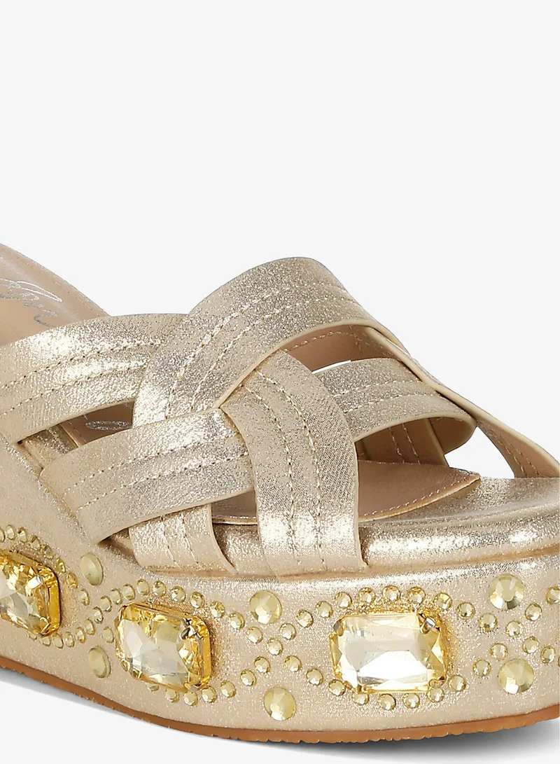 London Rag gold Chunky Diamante & Rhinestone Cut-Out Sandals in Gold for Women | Best Price UAE