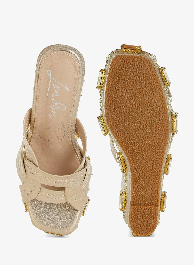 London Rag gold Chunky Diamante & Rhinestone Cut-Out Sandals in Gold for Women | Best Price UAE