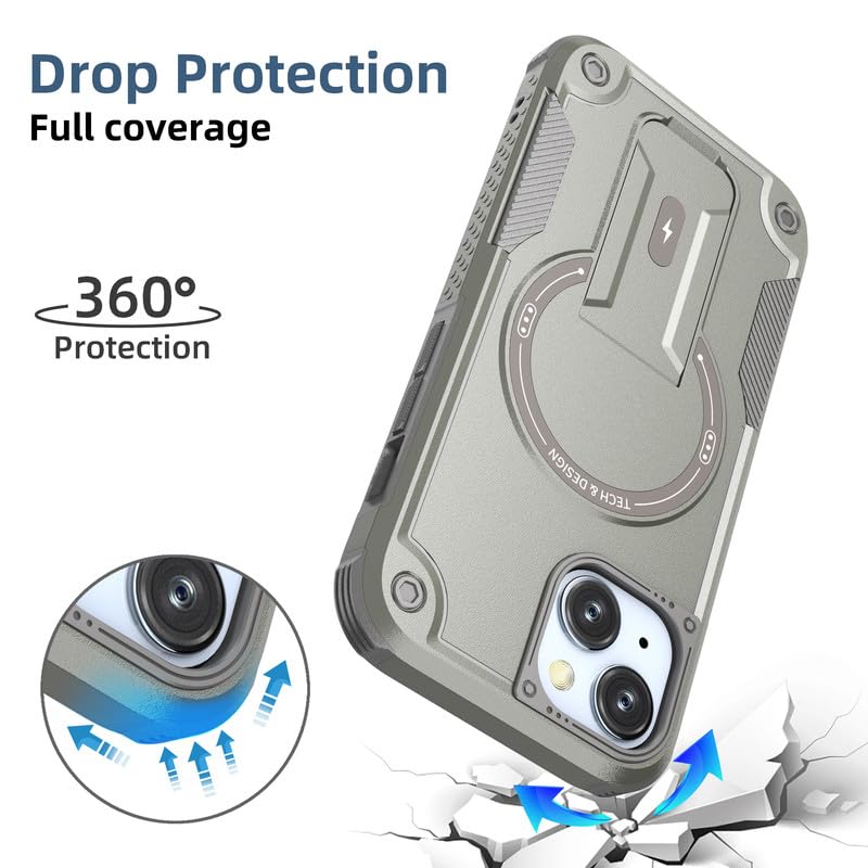 US LITE Back Cover for iPhone 15 with Portable Kickstand | Mag-Safe Compatible Magnetic Case | Shockproof Military Grade Protection | Extreme Protection Phone Cover – Grey - Image 3