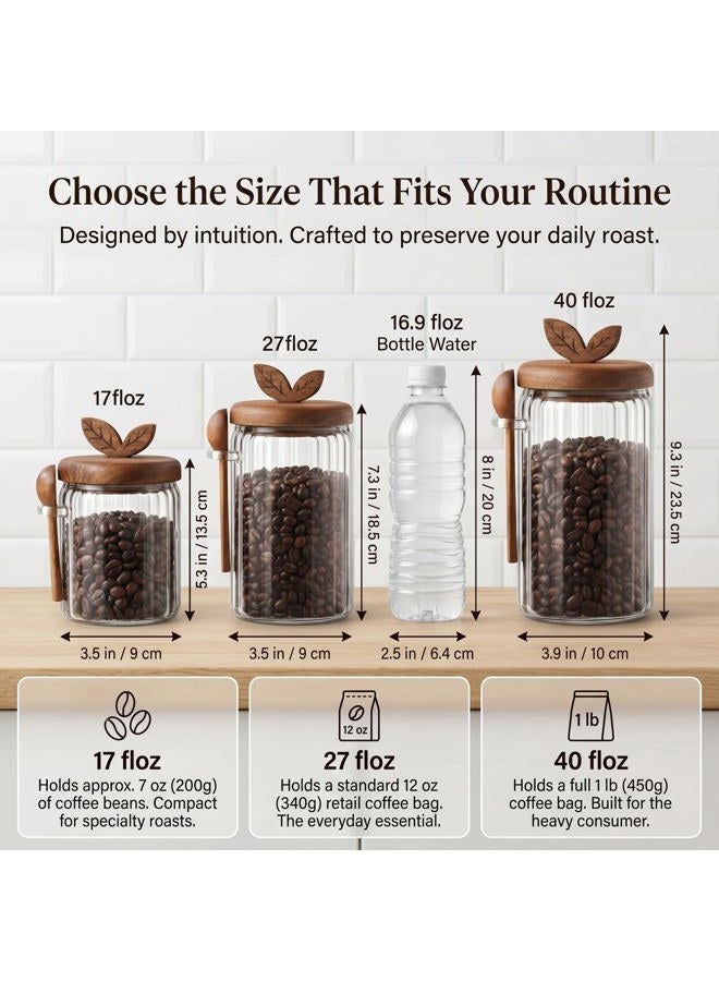 Splotiva Glass Coffee Canister with Wooden Lid & Spoon, Airtight Food Storage Jar for Coffee, Sugar, Salt, Tea & Snacks (17oz) - Image 2