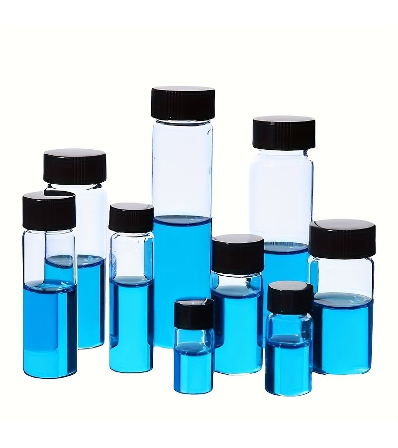 5 Pack Brown 10ml Clear Glass Vials With Black Plastic Screw Caps - Image 3