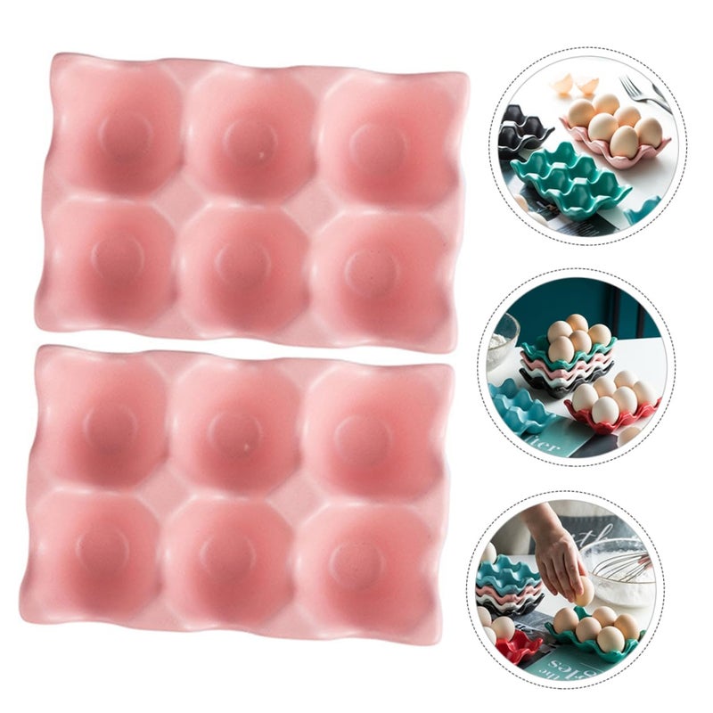 Ceramic Egg Holder For Refrigerator 2 Pieces Stackable Non Slip Egg Storage Box - Image 2