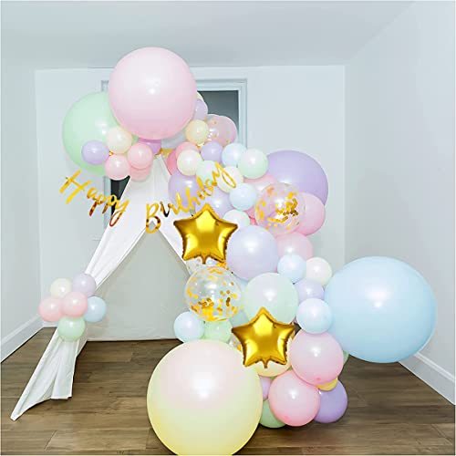 Hemito 60 Pcs White Net Pastel Balloons with Lights for Birthday Decorations Cabana Theme Party, Canopy Tent Happy Birthday Gold Cursive Banner & Pastel Balloons Backdrop Decorations for Girls - Image 1