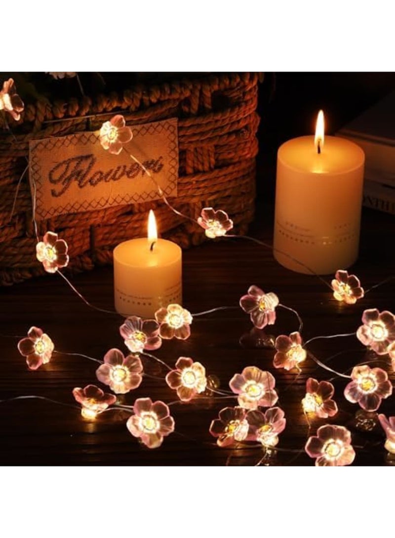 SYOSI 2Pcs Cherry Blossom Cottagecore Lights, Diwali Balcony Lights, Pink Flower String Lights 10m 30 LEDs, Indoor Fairy Lights Battery Powered for Girl Bedroom Party Wedding Outdoor Patio Decoration(Pink) - Image 2