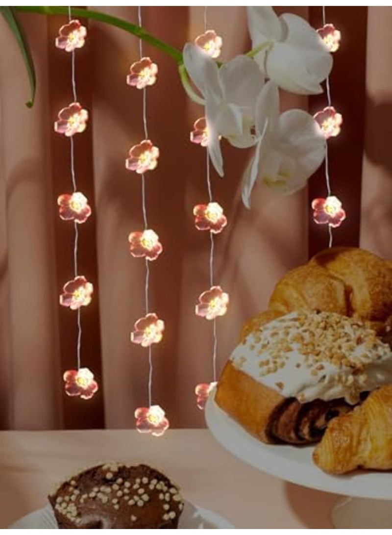 SYOSI 2Pcs Cherry Blossom Cottagecore Lights, Diwali Balcony Lights, Pink Flower String Lights 10m 30 LEDs, Indoor Fairy Lights Battery Powered for Girl Bedroom Party Wedding Outdoor Patio Decoration(Pink) - Image 4