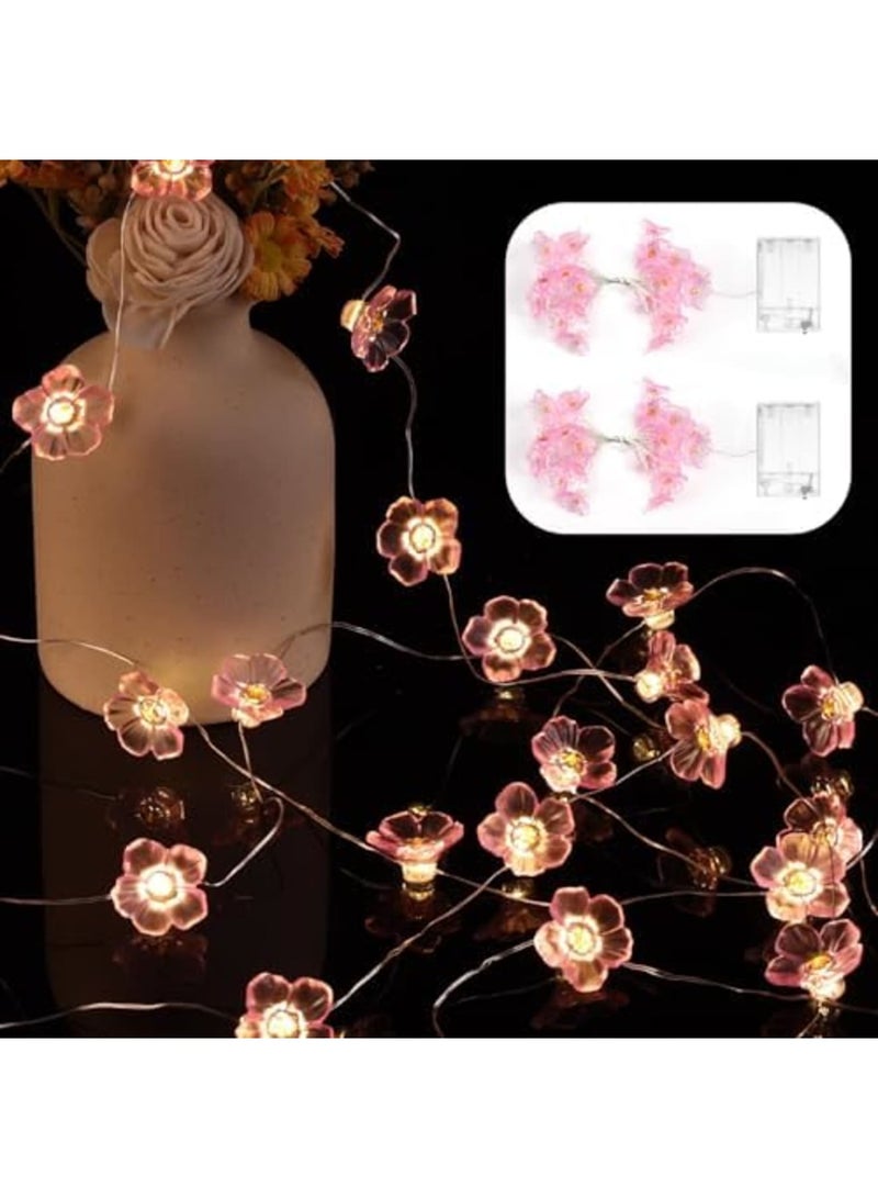 SYOSI 2Pcs Cherry Blossom Cottagecore Lights, Diwali Balcony Lights, Pink Flower String Lights 10m 30 LEDs, Indoor Fairy Lights Battery Powered for Girl Bedroom Party Wedding Outdoor Patio Decoration(Pink) - Image 1