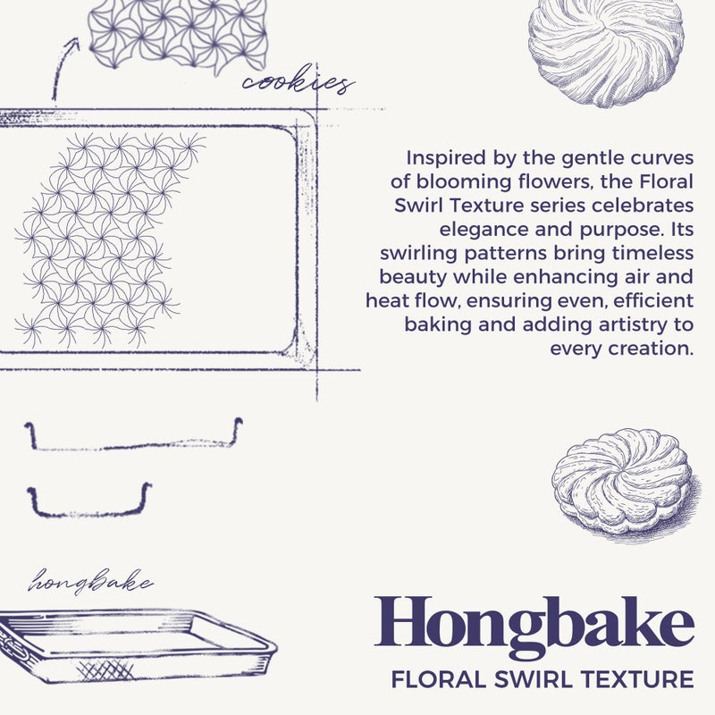 HONGBAKE Nonstick Baking Sheet Pan Set of 3, Cookie Sheets for Oven, Non-Toxic Half/Quarter/Jelly Roll Pans with Floral Swirl Texture, Heavy Duty 0.8mm Thick Oven Trays for Cooking, Blue - Image 3