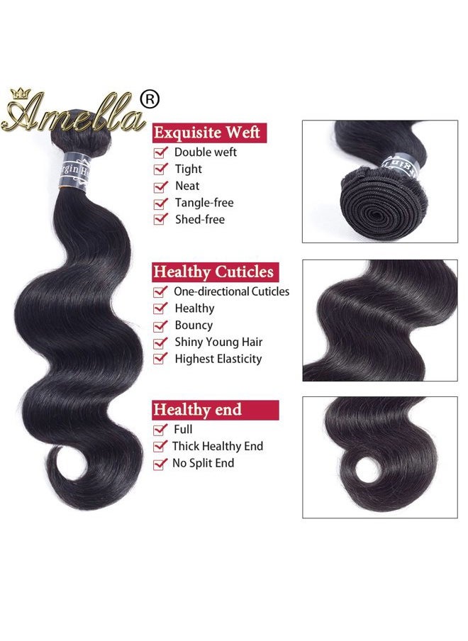 Amella Hair 8A Brazilian Body Wave with Lace Closure (12 14 16+10 Three part) 100% Unprocessed Virgin Brazilian Body Wave Human Hair Extensions with 4x4 Lace Closure Natural Color 315g in Total  - Image 3