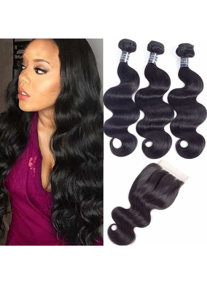 Amella Hair 8A Brazilian Body Wave with Lace Closure (12 14 16+10 Three part) 100% Unprocessed Virgin Brazilian Body Wave Human Hair Extensions with 4x4 Lace Closure Natural Color 315g in Total  - Image 1