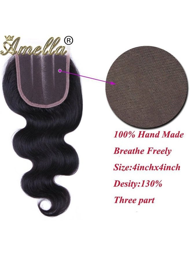Amella Hair 8A Brazilian Body Wave with Lace Closure (12 14 16+10 Three part) 100% Unprocessed Virgin Brazilian Body Wave Human Hair Extensions with 4x4 Lace Closure Natural Color 315g in Total  - Image 5