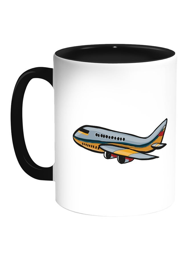 RYN Plane Printed Coffee Mug White/Black 11ounce