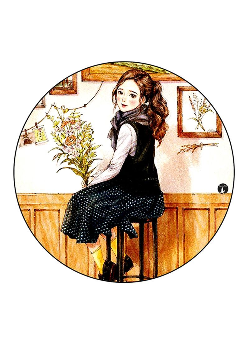 Girl Printed Mouse Pad Round  Multicolour