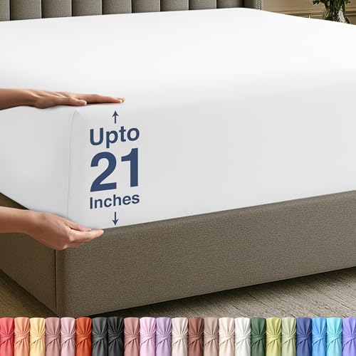 Utopia Bedding Extra Deep Pocket King Fitted Sheet Fits up to 21 Inch Mattress Hotel Luxury Soft Breathable and Comfy Shrinkage and Fade Resistant Easy Care White - Image 1