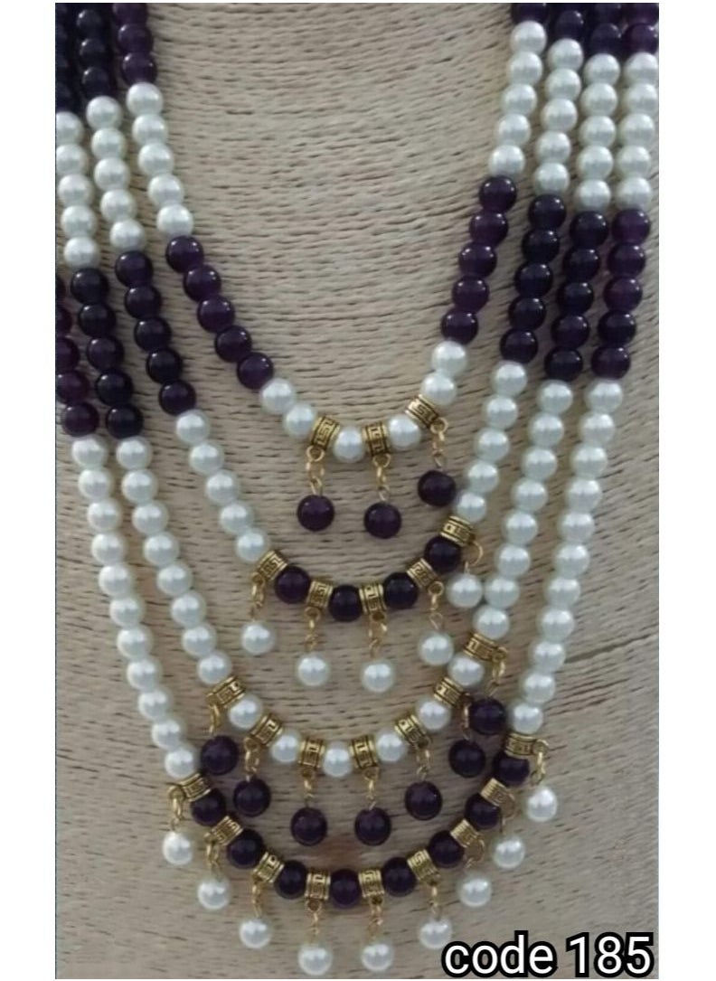 R&R - Multi-layered women's necklace made of white and black Mallorcan wali - Image 1