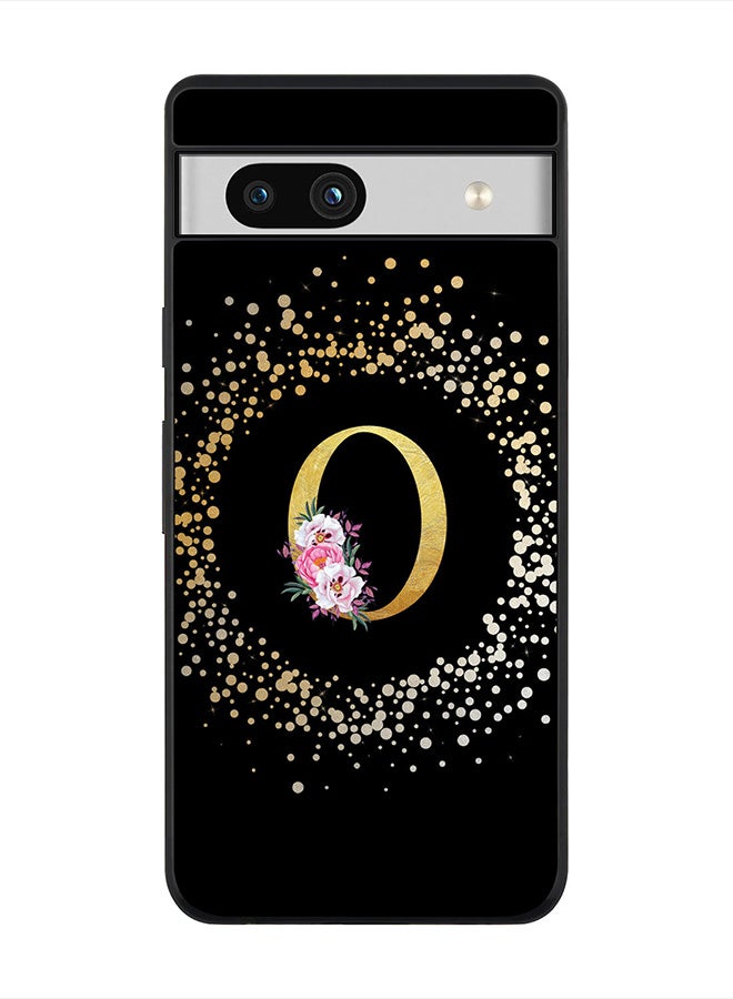 Stylizedd Cover for Google Pixel 7a 5G Case , Rugged Black Slim fit Protective Phone Cases - Custom Monogram Initial Letter Floral Pattern Alphabet -O (Black) - Image 1