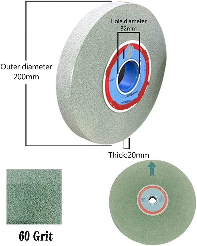 1pc Green Silicon Carbide Bench Grinding Wheel - 200mm x 32mm x 20mm for Tungsten Steel, Glass, and More(60 Grit) - Image 2