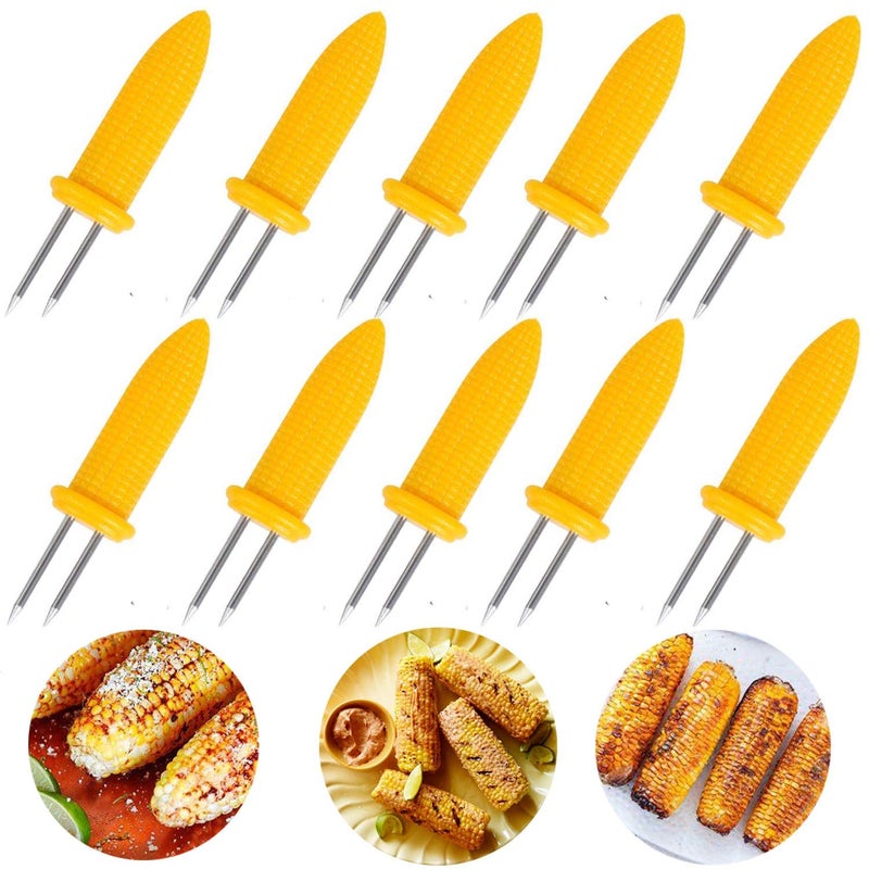 10PCS Corn Holders  Corn on The Cob SkewersStainless Steel Corn Fork Prong Skewers Kitchen Tool for BBQ Twin Prong Sweetcorn Holders Home Cooking Fork